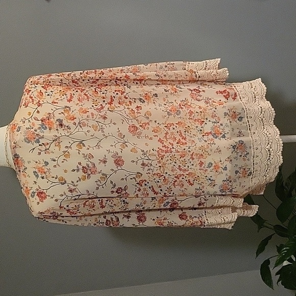 Xhilaration Floral Print Crochet Trimmed Bohemian Kimono Cover Up - Size S - Picture 2 of 8